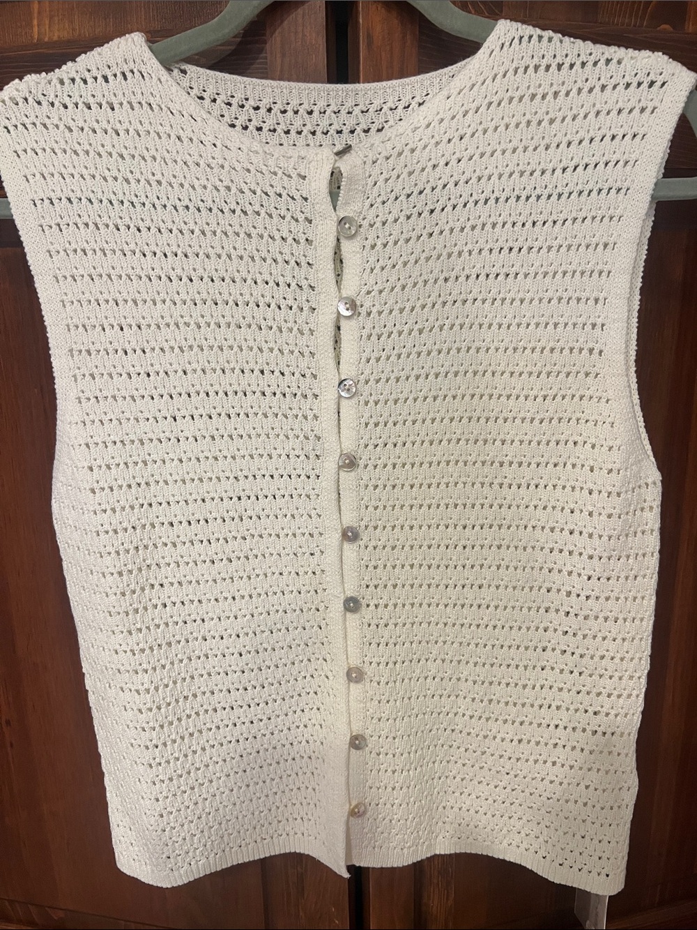 Commense NWT Cream Crochet Shell Top with Button Detail